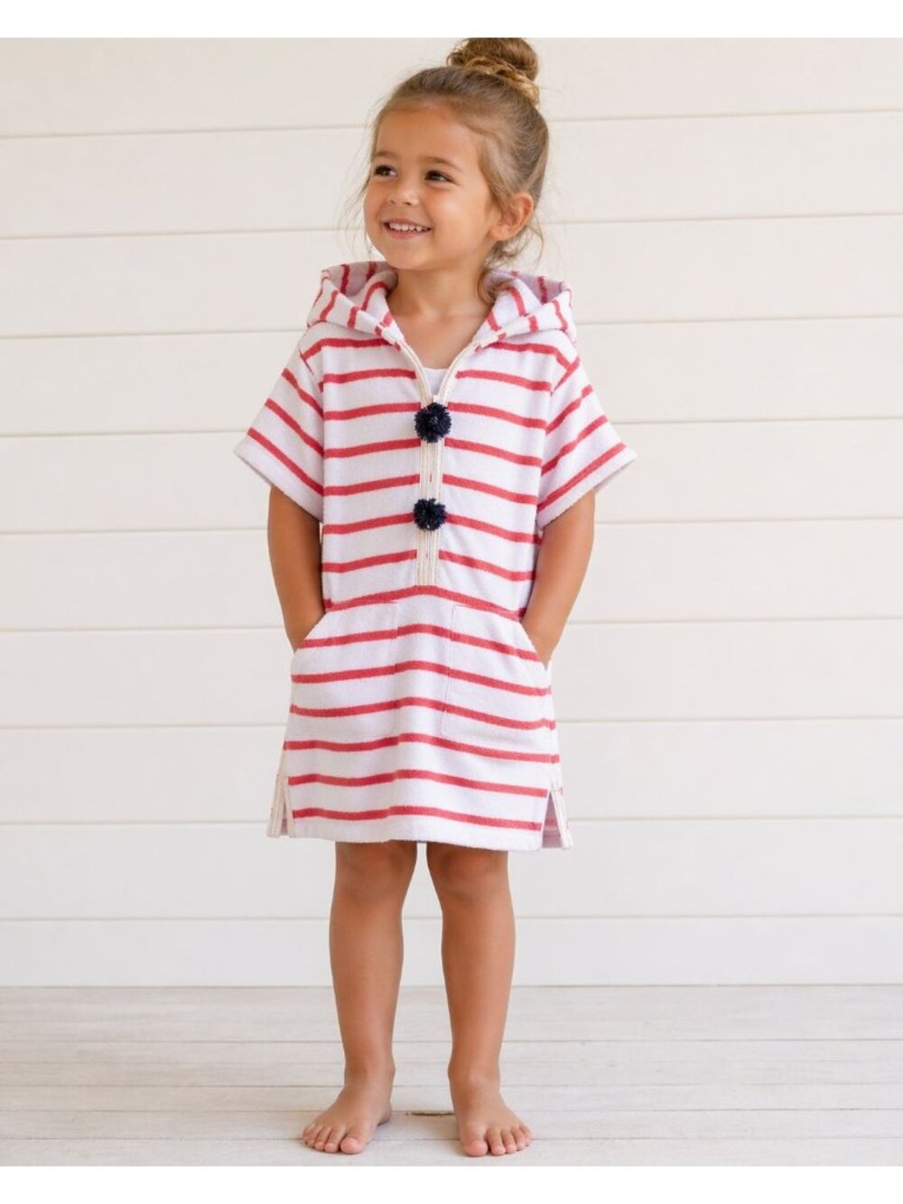 Crewcuts by J.Crew girl's striped red  white towel terry swim hoodie cover-up 4